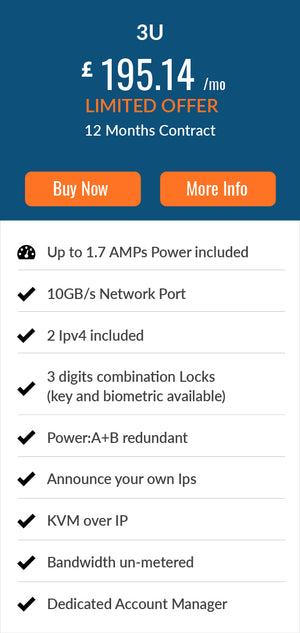 3 U Colocation | RackSpace | Derby - Midlands UK